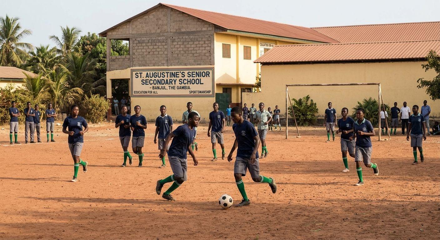 Students playing a football match on the school field